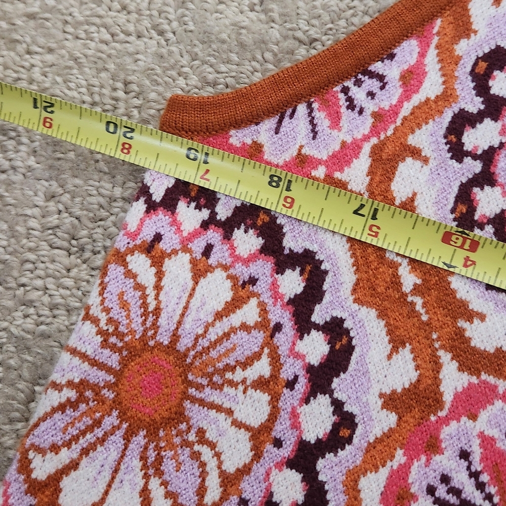 Maeve Anthropologie Jacquard Retro Floral Orange Boho Sweater Vest Large - Picture 7 of 11